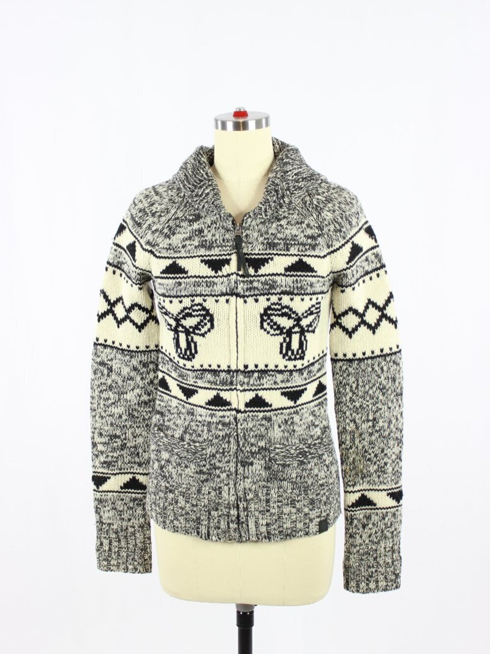Aritzia TNA Sea To Sky Heather Black 100% Wool Cowichan Cardigan Sweater, Size S